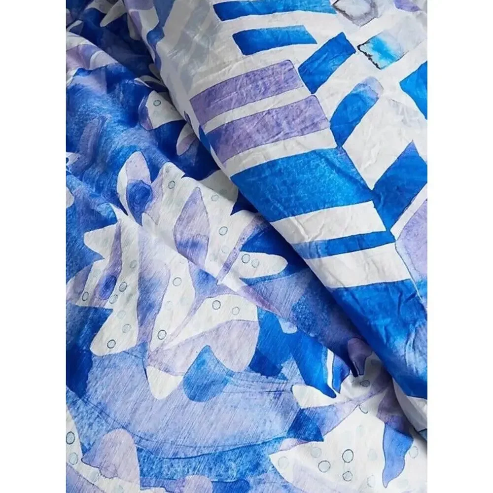 Anthropologie Kate Roebuck PAINTED INDIGO Twin Duvet Cover blue purple p…
